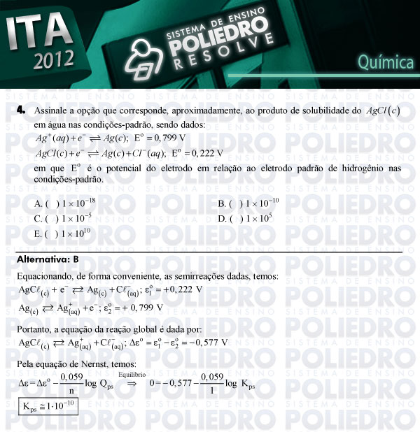 Questão 4 - Química - ITA 2012