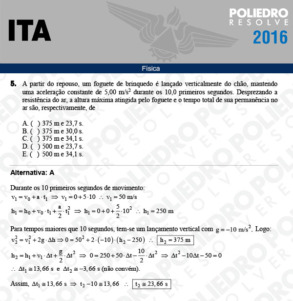 Questão 5 - Física - ITA 2016