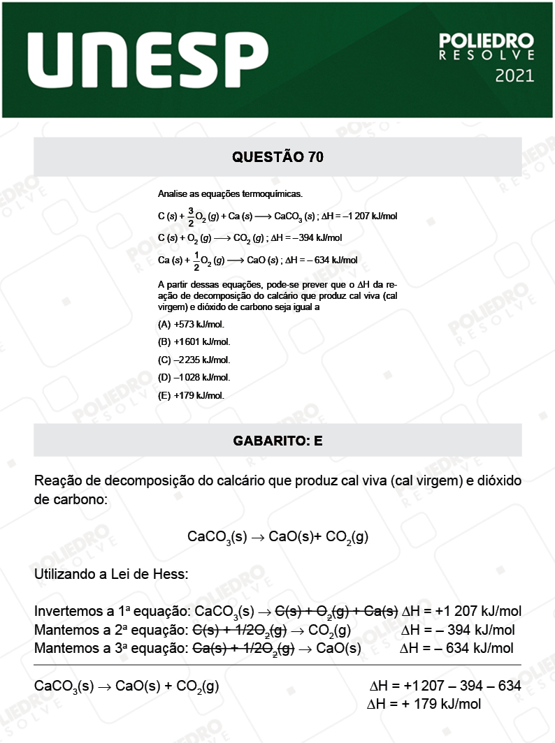 Questão 70 - 1ª Fase - 1º Dia - UNESP 2021