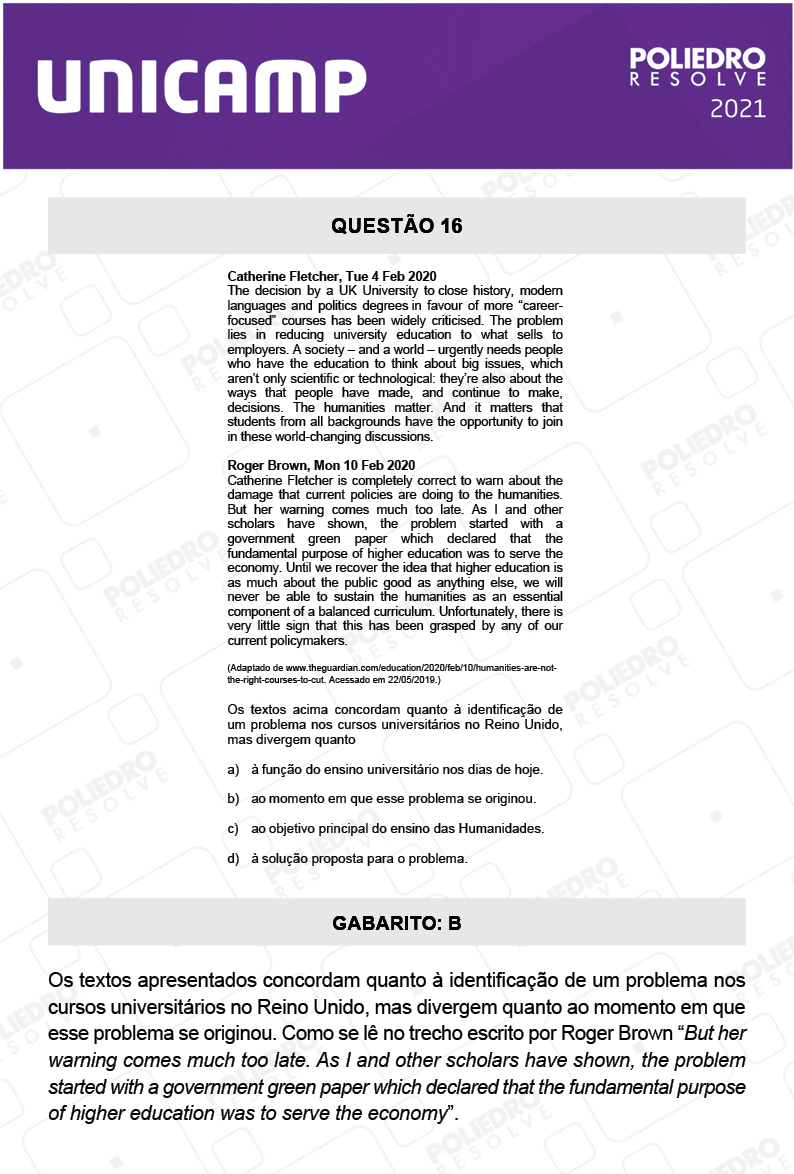 Questão 16 - 1ª Fase - 2º Dia - Q e Z - UNICAMP 2021