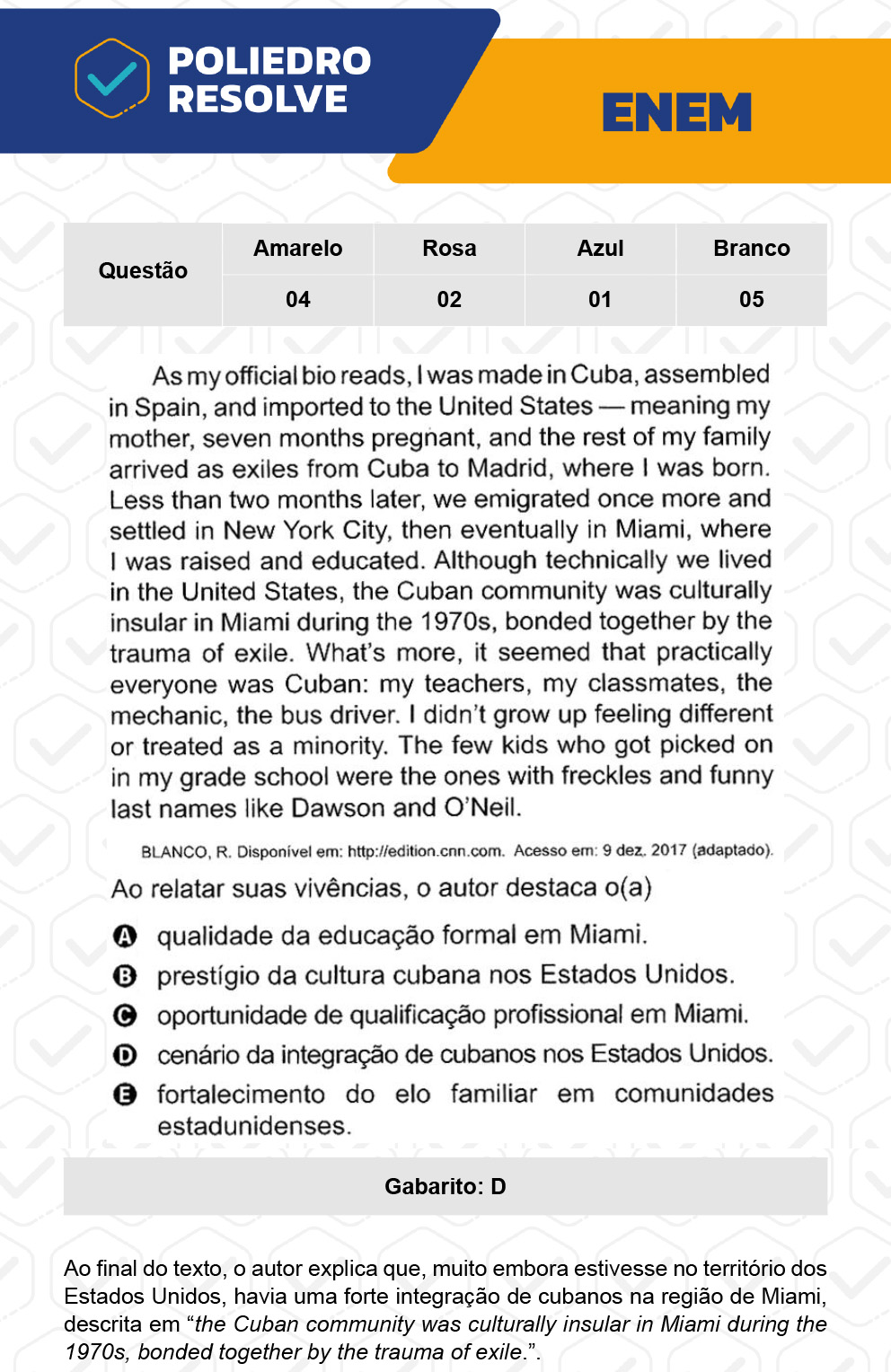 Questão 5 - 1º Dia - Prova Branca - ENEM 2022