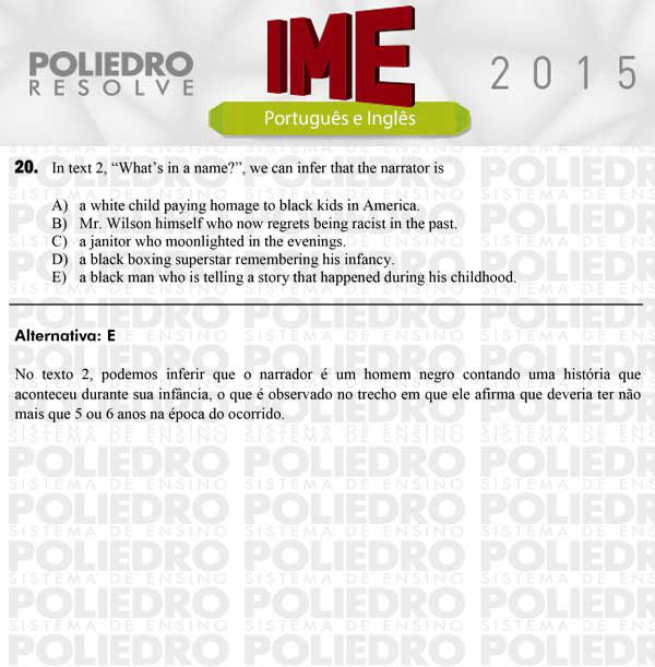 Questão 20 - Português e Inglês - IME 2015