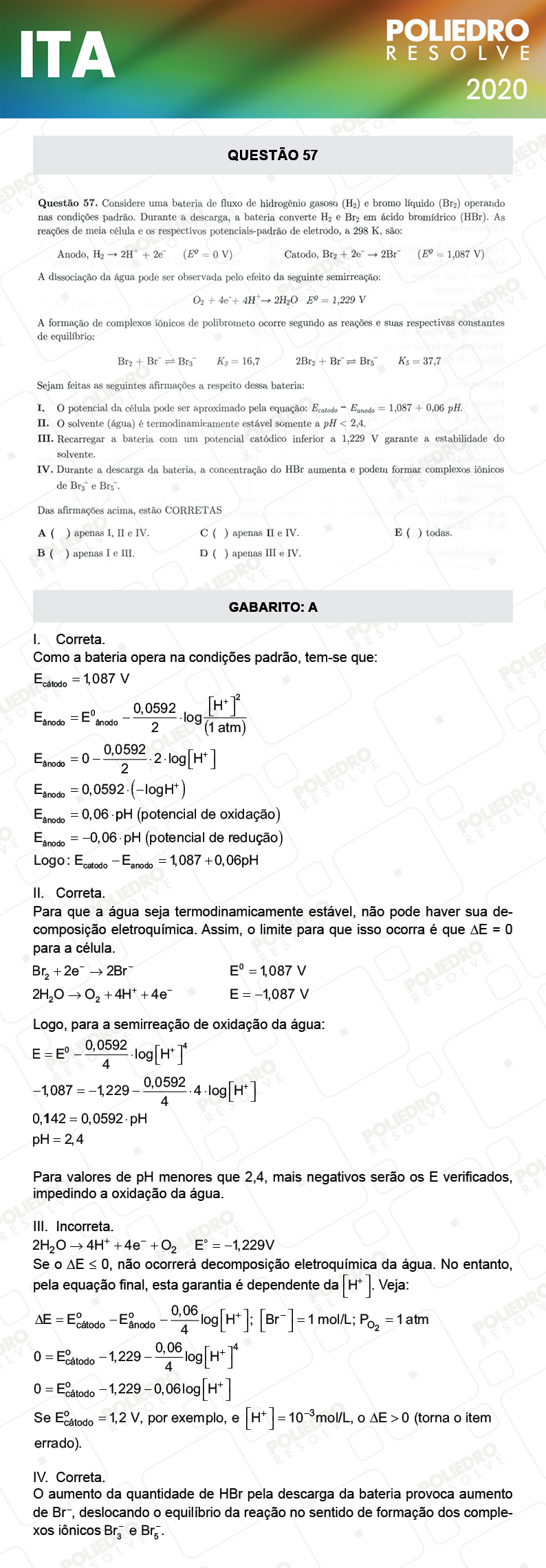 Questão 57 - 1ª Fase - ITA 2020