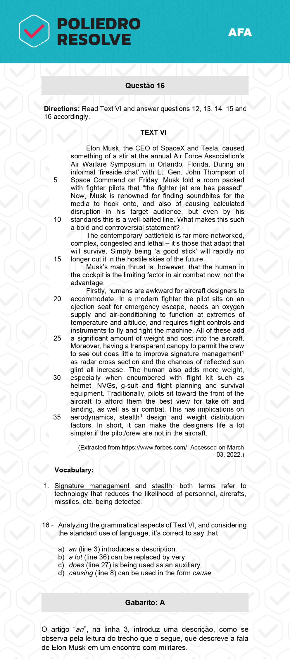 Questão 16 - Prova Modelo A - AFA 2023