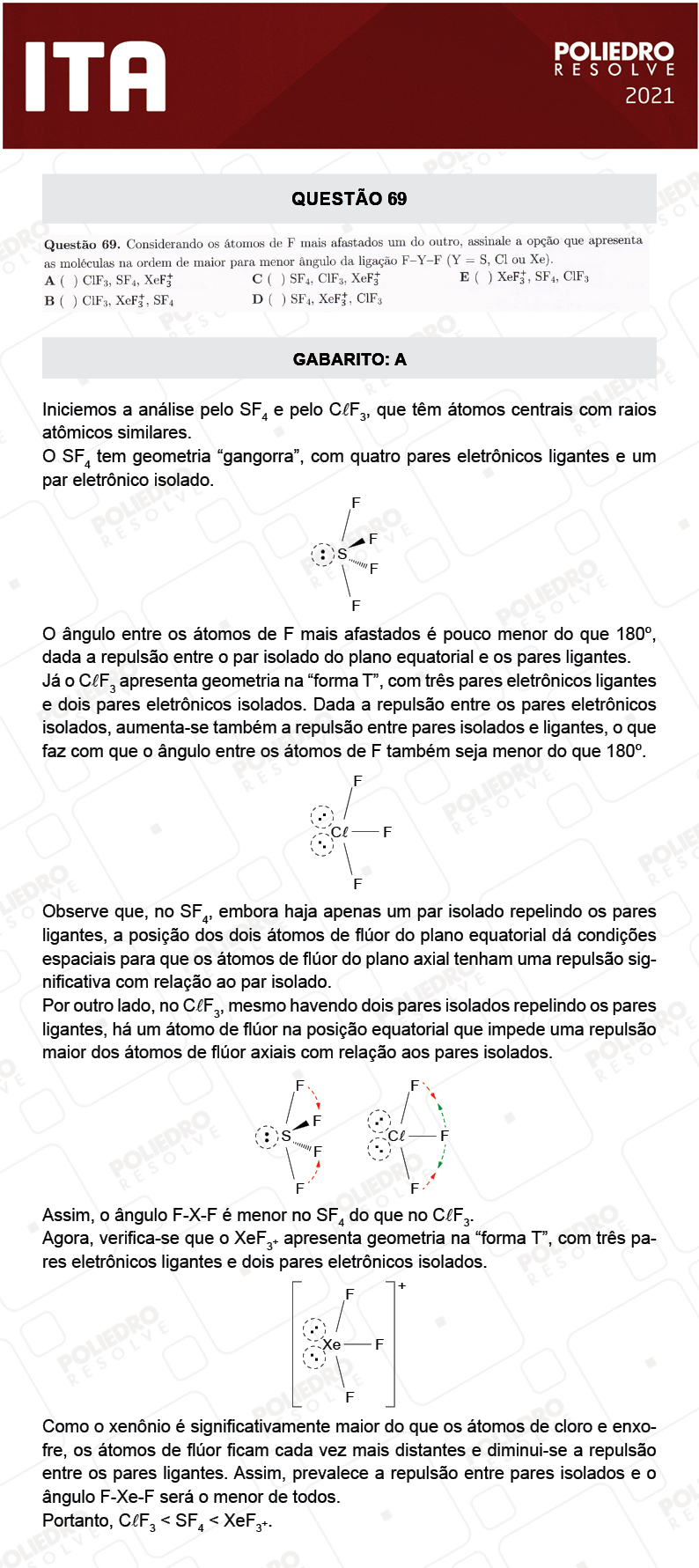 Questão 69 - 1ª Fase - ITA 2021