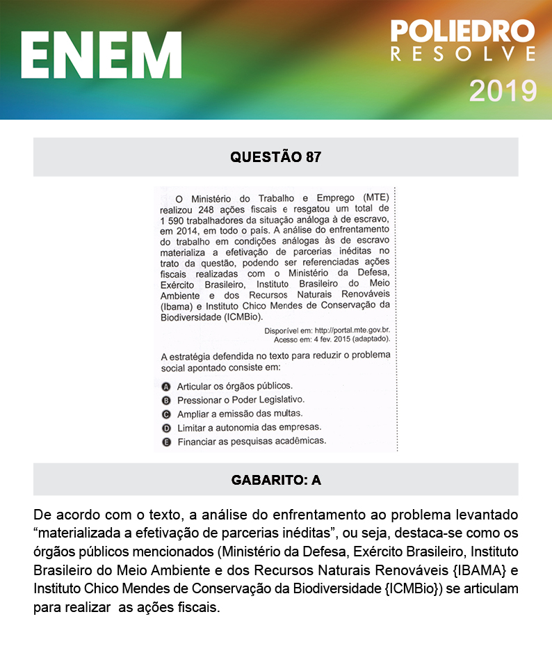 Questão 87 - 1º DIA - PROVA AZUL - ENEM 2019