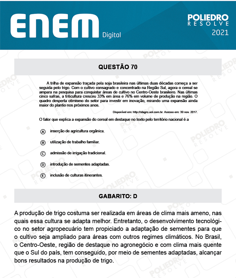 Questão 70 - 1º Dia - Prova Amarela - Espanhol - ENEM DIGITAL 2020