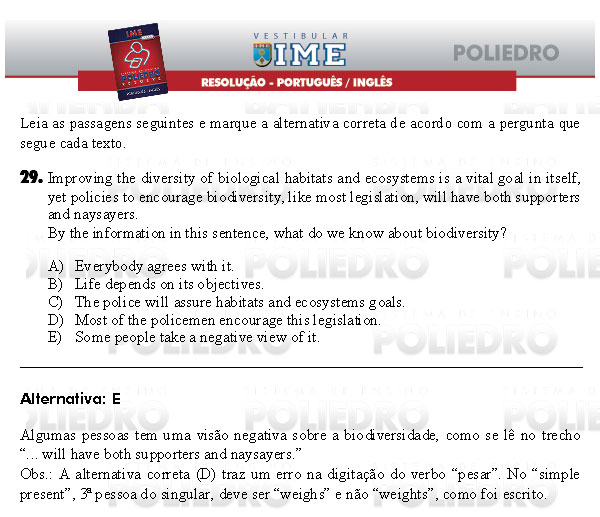 Questão 29 - Português e Inglês - IME 2009