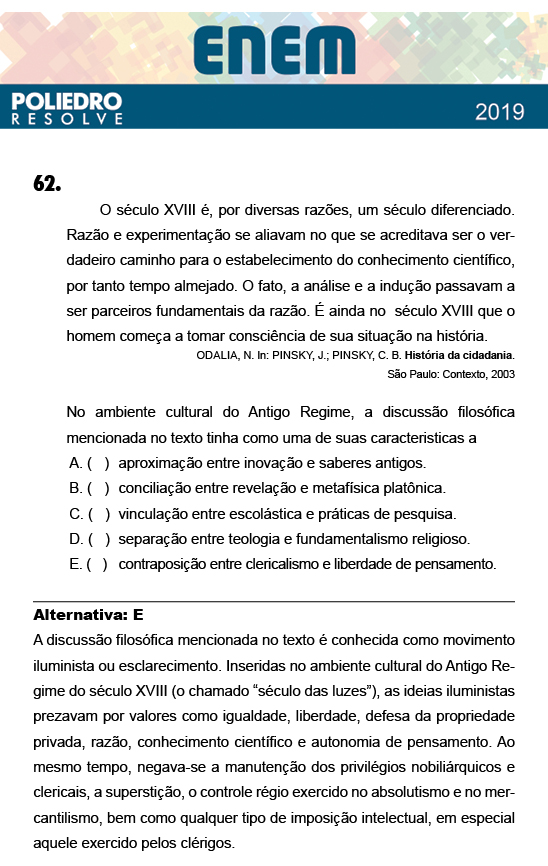 Questão 62 - 1º Dia - Prova BRANCA - ENEM 2018