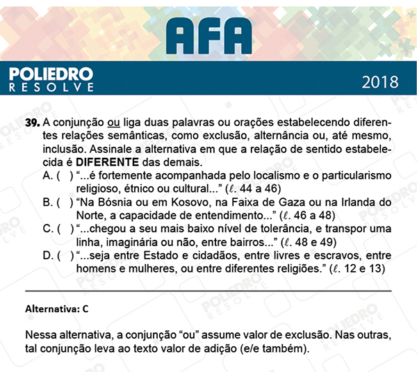 Questão 39 - Prova Modelo B - AFA 2019