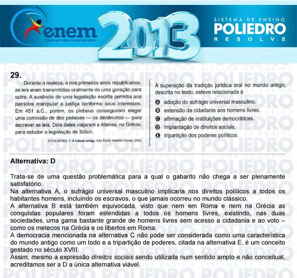 Questão 29 - Sábado (Prova Amarela) - ENEM 2013