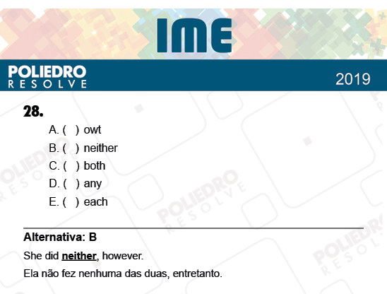 Questão 28 - 2ª Fase - Português/Inglês - IME 2019