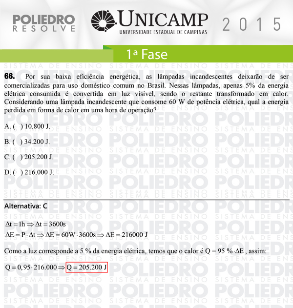 Questão 66 - 1ª Fase - UNICAMP 2015