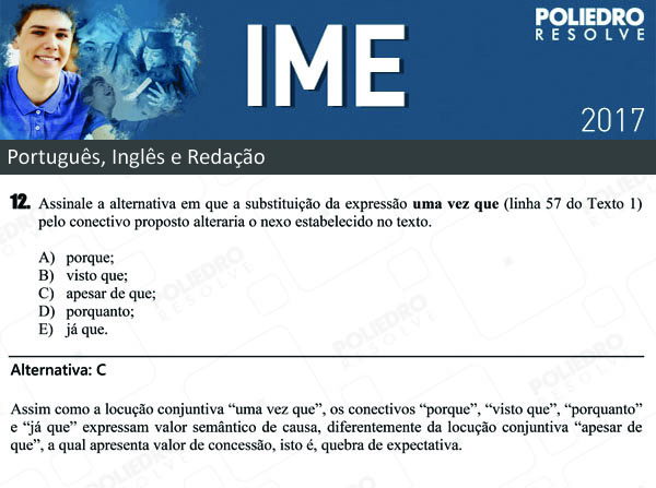 Questão 12 - Português e Inglês - IME 2017