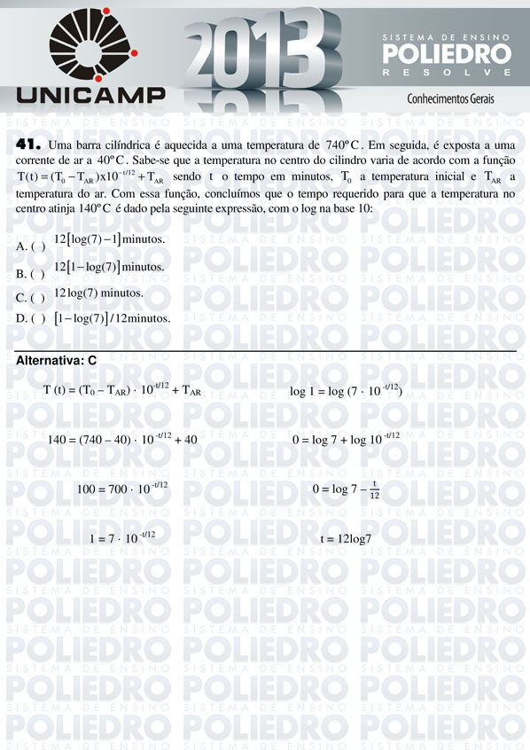 Questão 41 - 1ª Fase - UNICAMP 2013