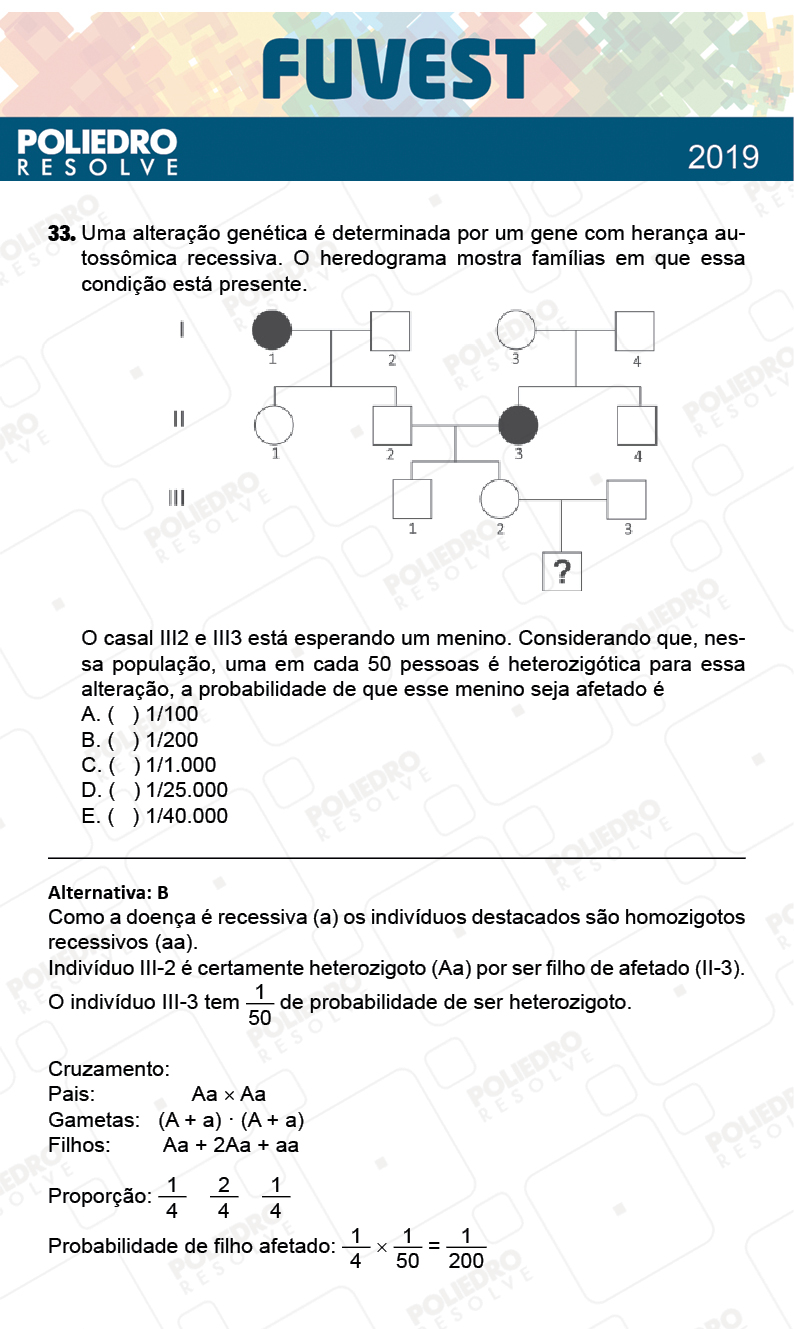 Questão 33 - 1ª Fase - Prova V - FUVEST 2019