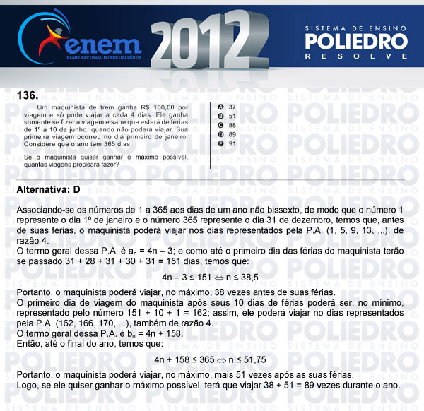 Questão 136 - Domingo (Prova rosa) - ENEM 2012