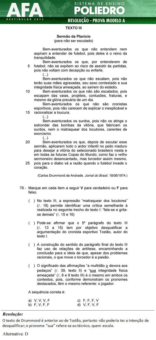 Questão 79 - Prova Modelo A - AFA 2012
