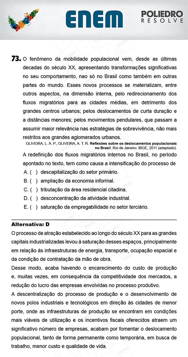 Questão 73 - 1º Dia (PROVA AZUL) - ENEM 2017