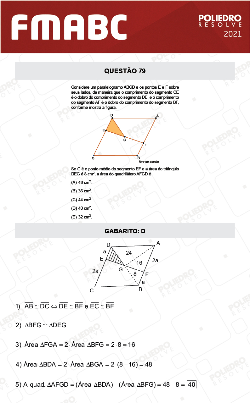 Questão 79 - Fase única - FMABC 2021