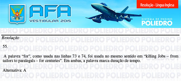 Questão 55 - Prova Modelo B - AFA 2015