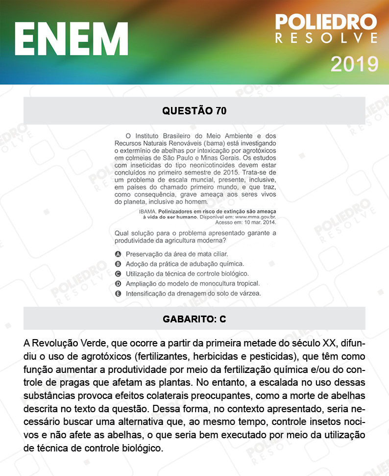 Questão 70 - 1º DIA - PROVA BRANCA - ENEM 2019