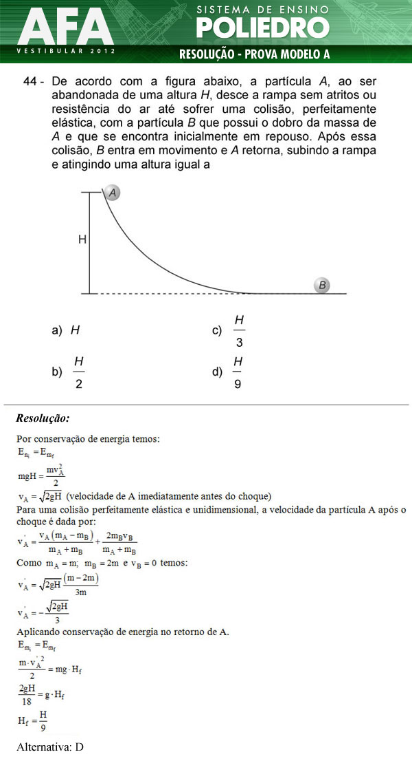 Questão 44 - Prova Modelo A - AFA 2012