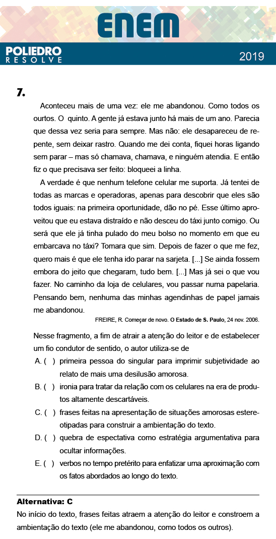 Questão 7 - 1º Dia - Prova BRANCA - ENEM 2018