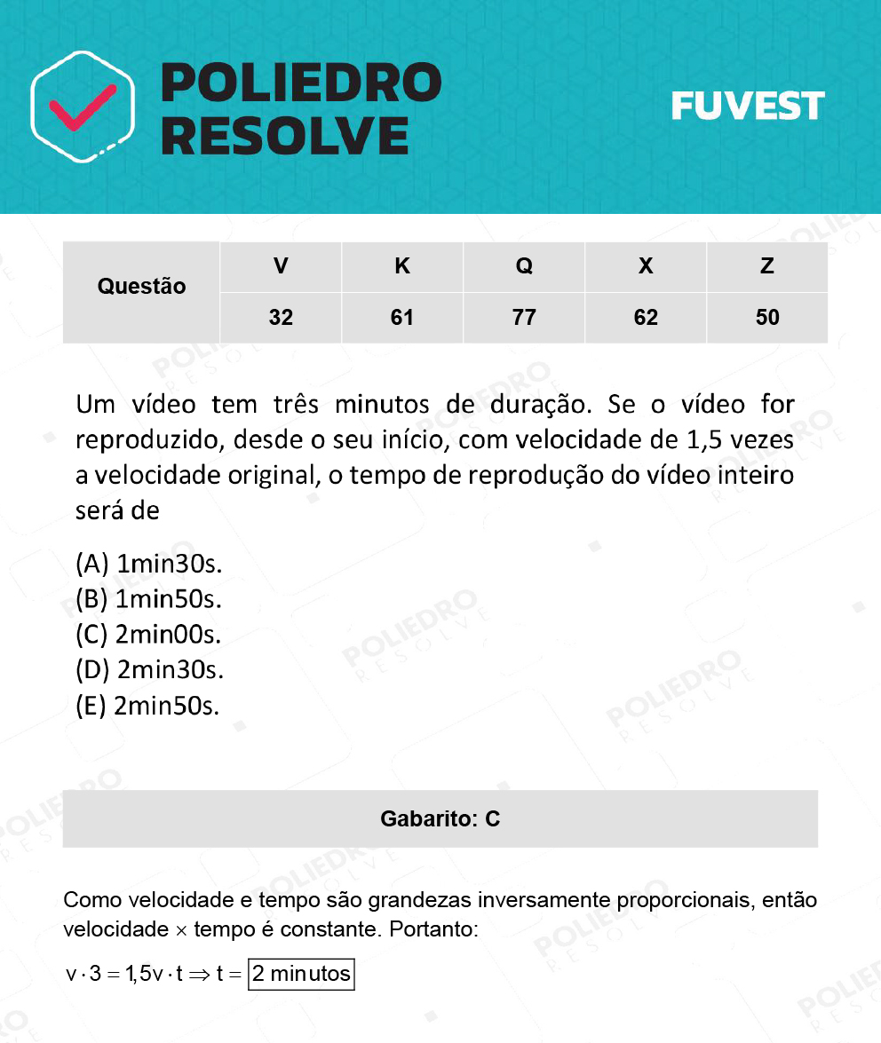 Questão 61 - 1ª Fase - Prova K - 12/12/21 - FUVEST 2022