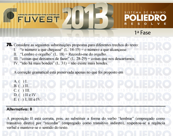 Questão 70 - 1ª Fase - FUVEST 2013