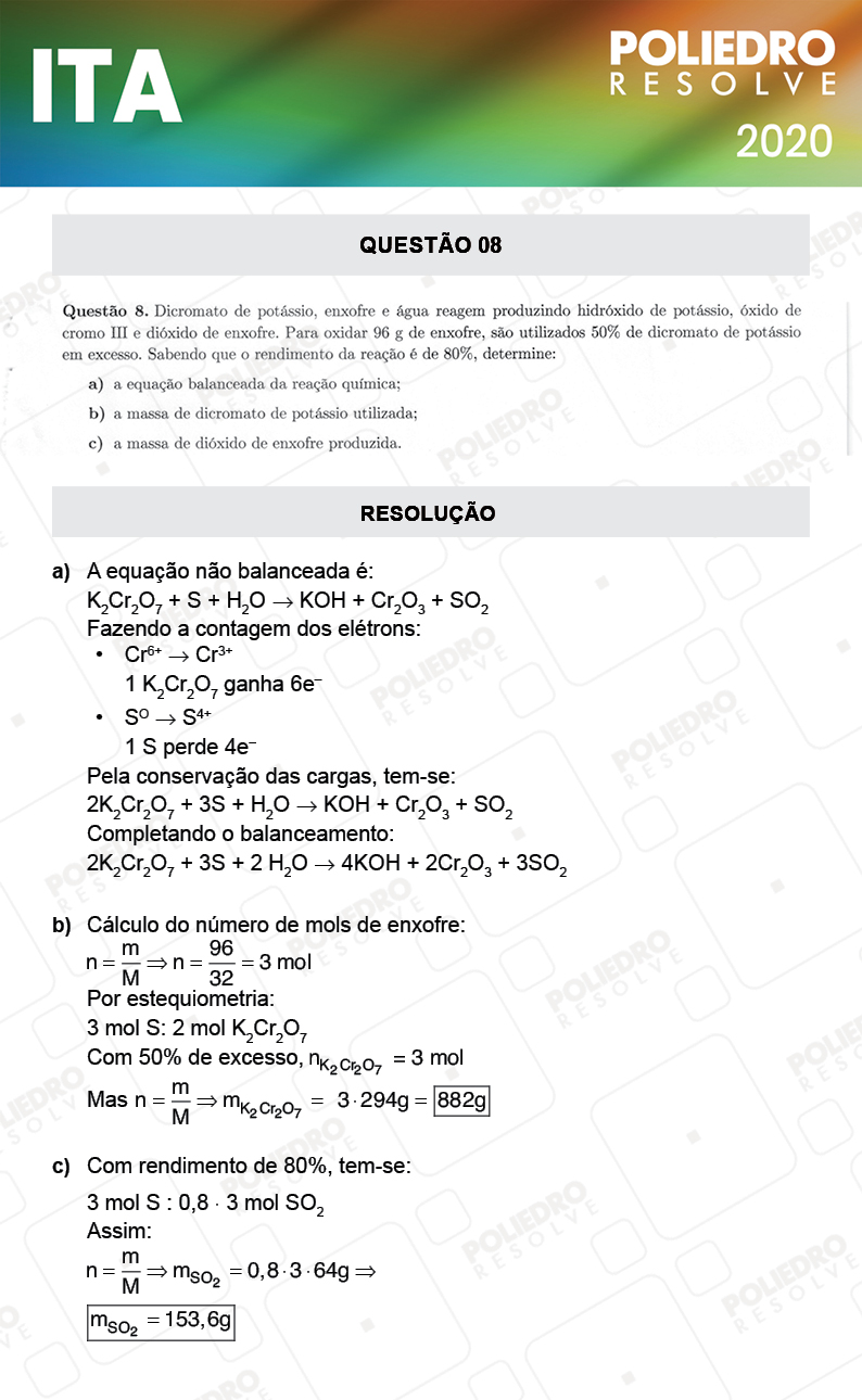 Dissertação 8 - 2ª Fase - 1º Dia - Mat / Quí - ITA 2020