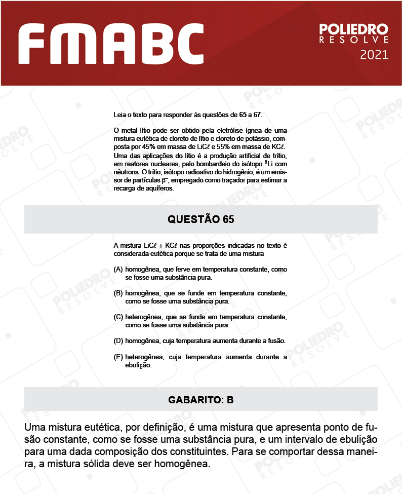 Questão 65 - Fase única - FMABC 2021