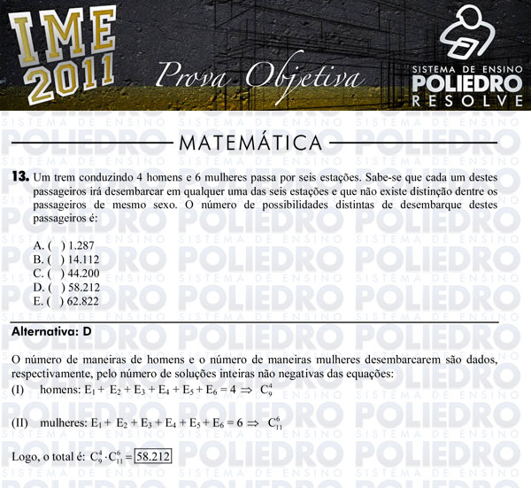 Questão 13 - Objetiva - IME 2011