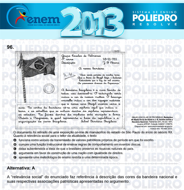 Questão 96 - Domingo (Prova Cinza) - ENEM 2013