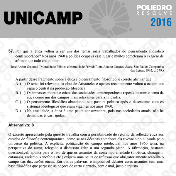 Questão 57 - 1ª Fase - UNICAMP 2016