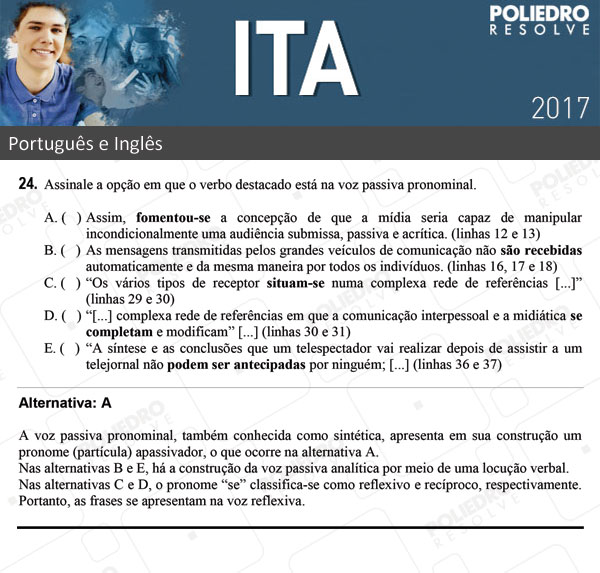 Questão 24 - Português e Inglês - ITA 2017