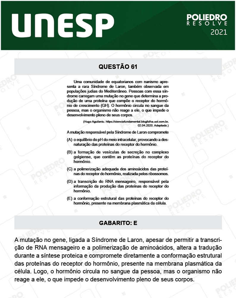 Questão 61 - 1ª Fase - 1º Dia - UNESP 2021