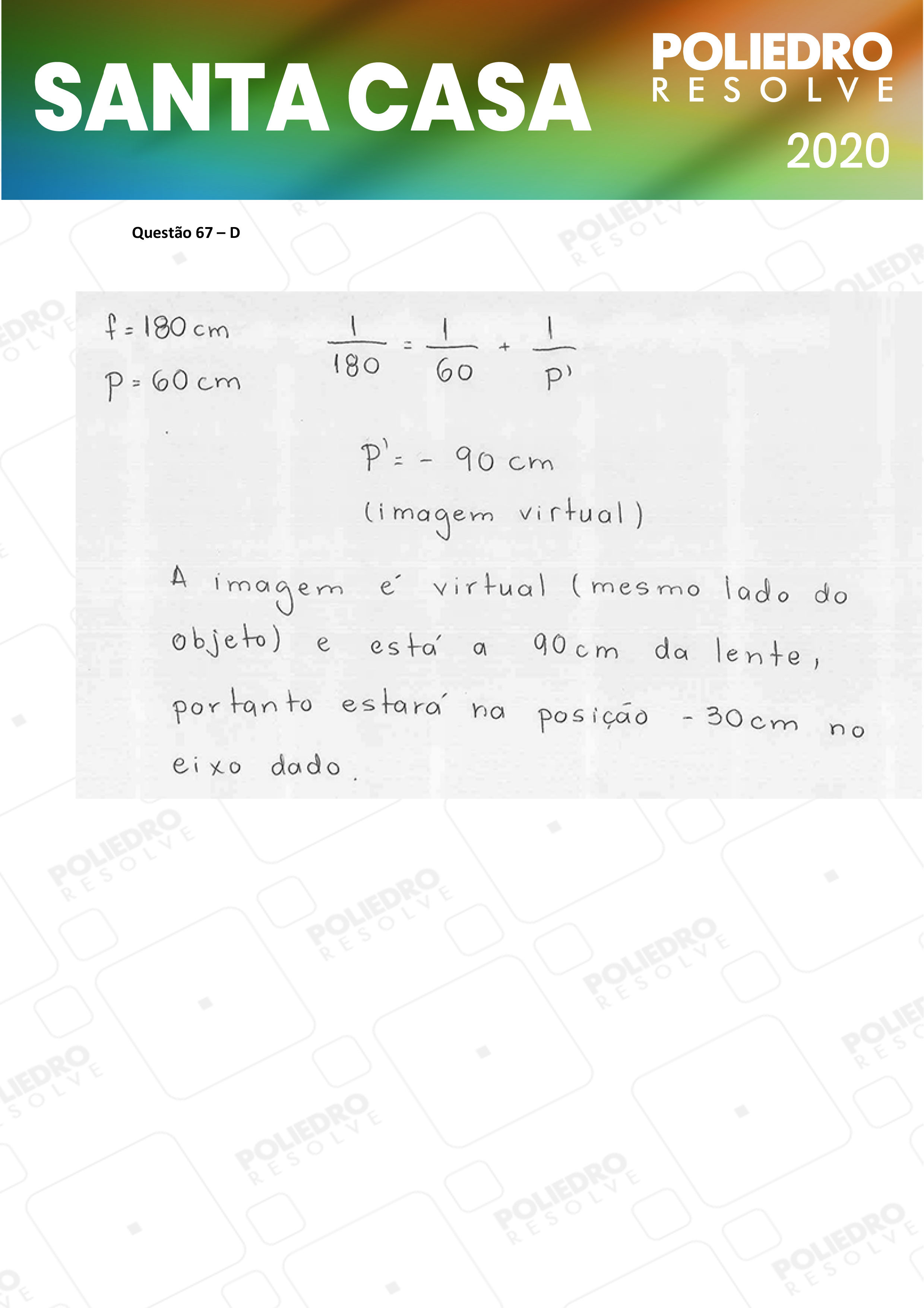 Questão 67 - 2º Dia - SANTA CASA 2020