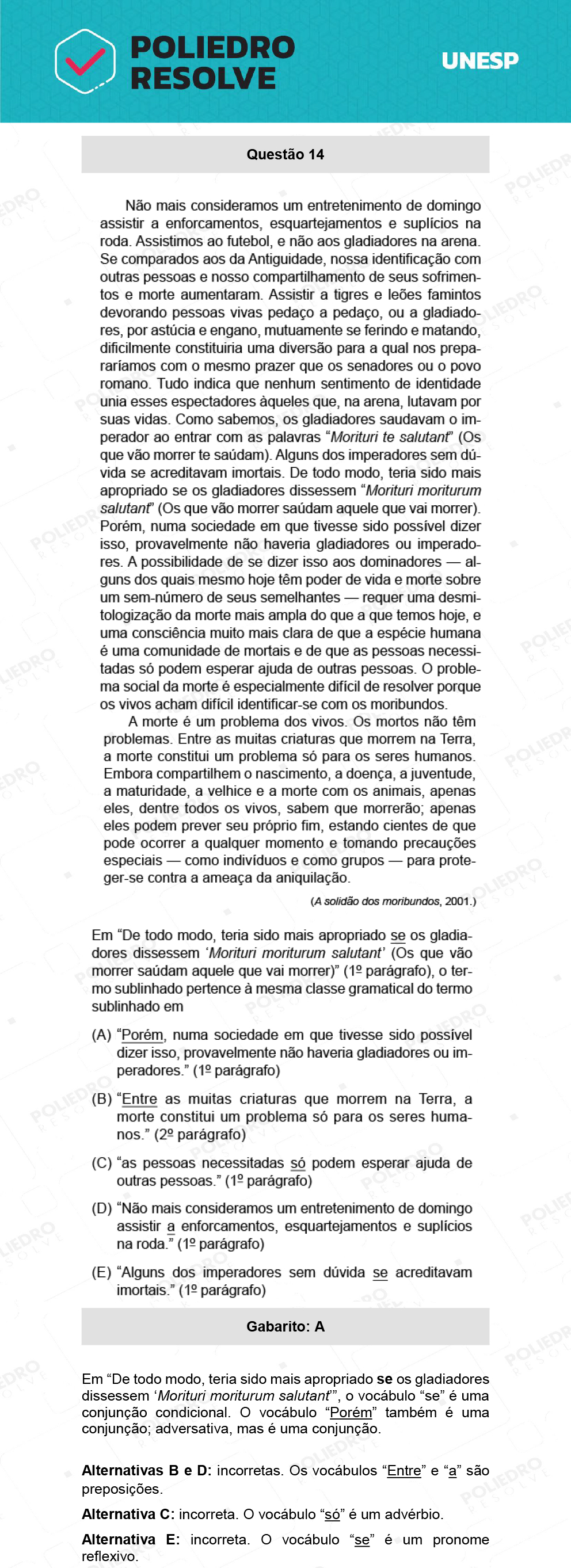 Questão 14 - 1ª Fase - Ext / Hum - UNESP 2022