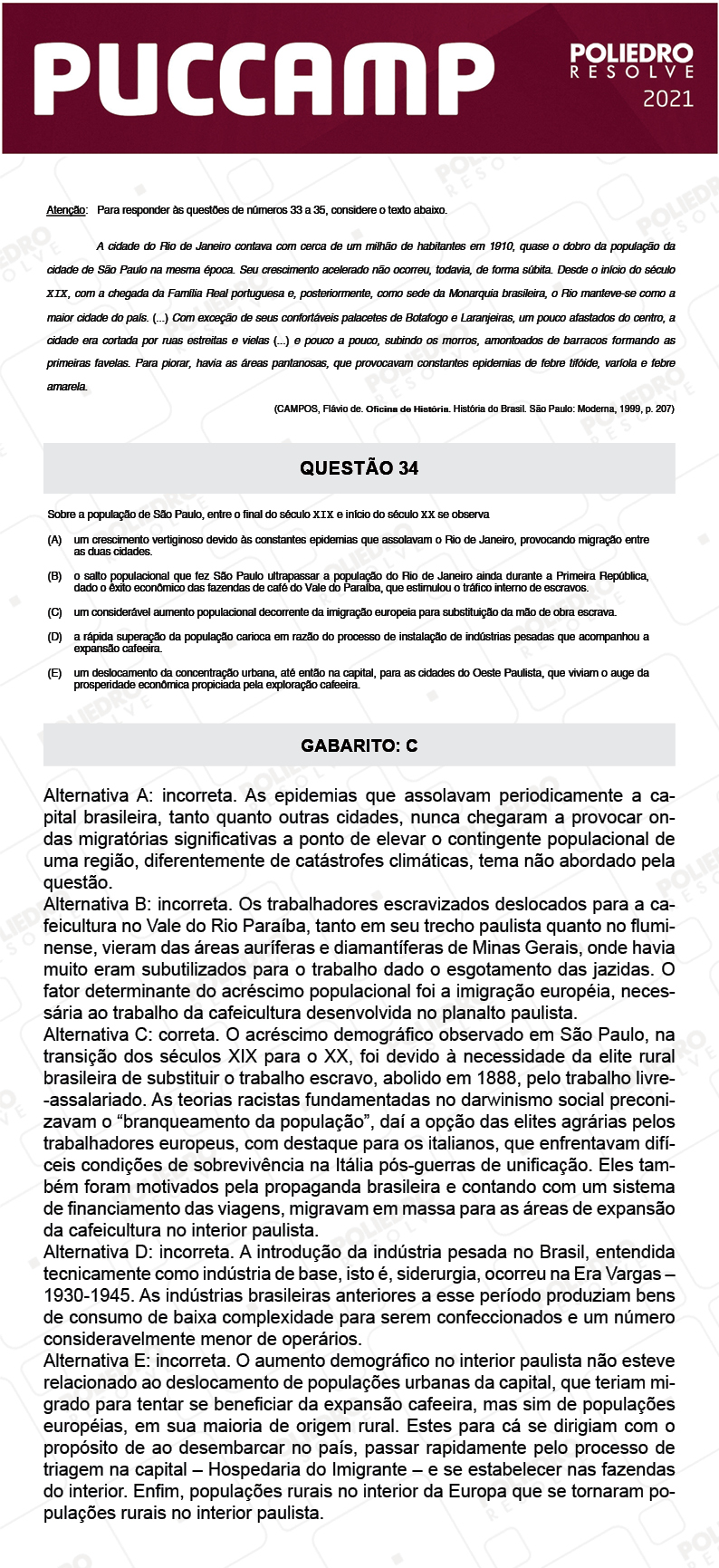 Questão 34 - Demais Cursos - PUC-Campinas 2021