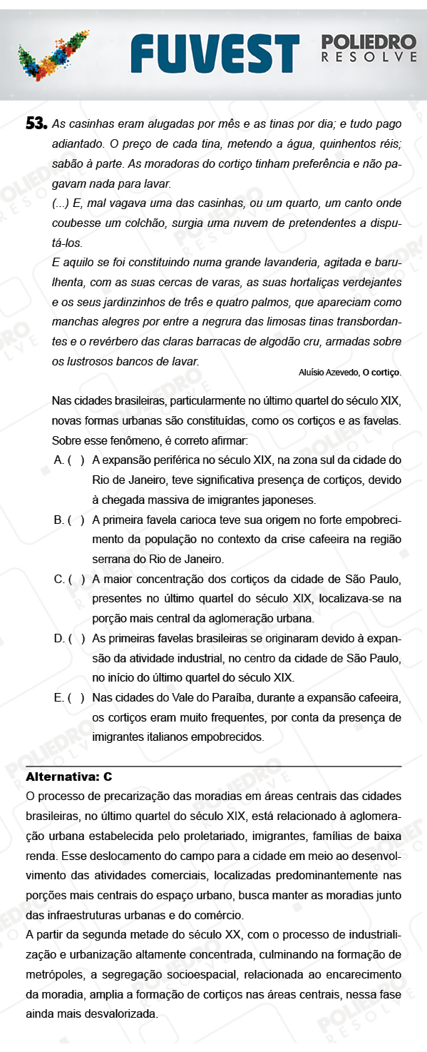 Questão 53 - 1ª Fase - PROVA V - FUVEST 2018