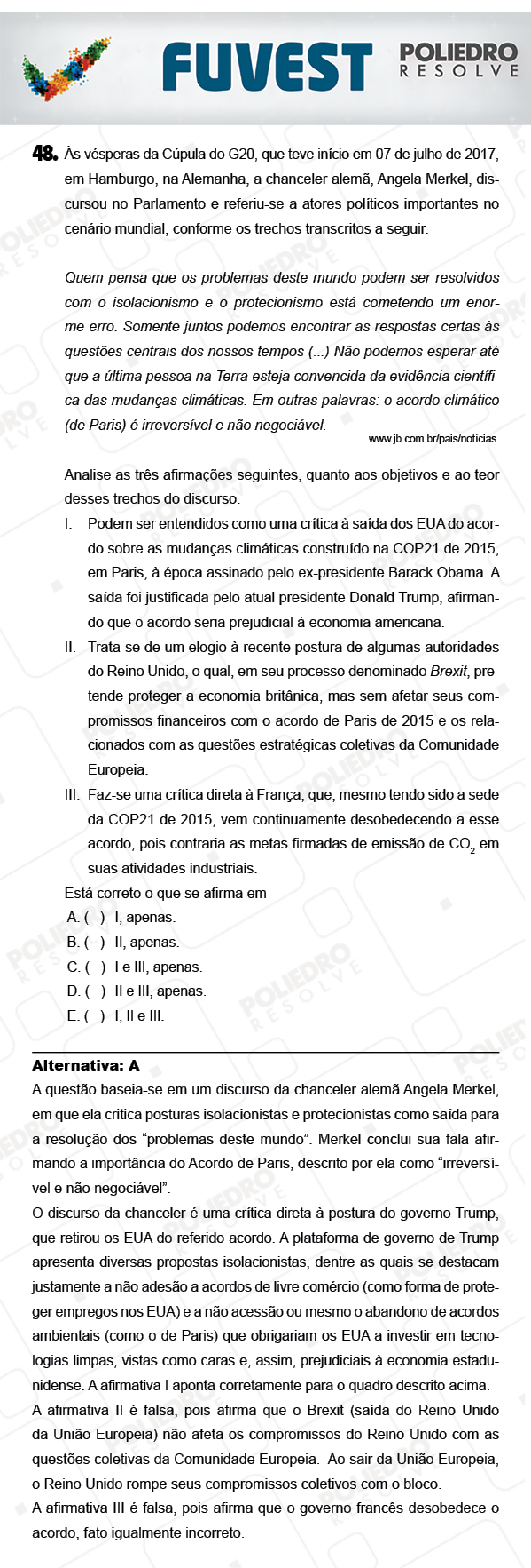 Questão 48 - 1ª Fase - PROVA V - FUVEST 2018