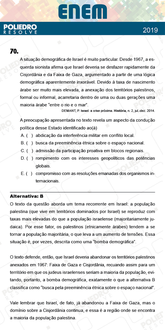 Questão 70 - 1º Dia - Prova AMARELA - ENEM 2018