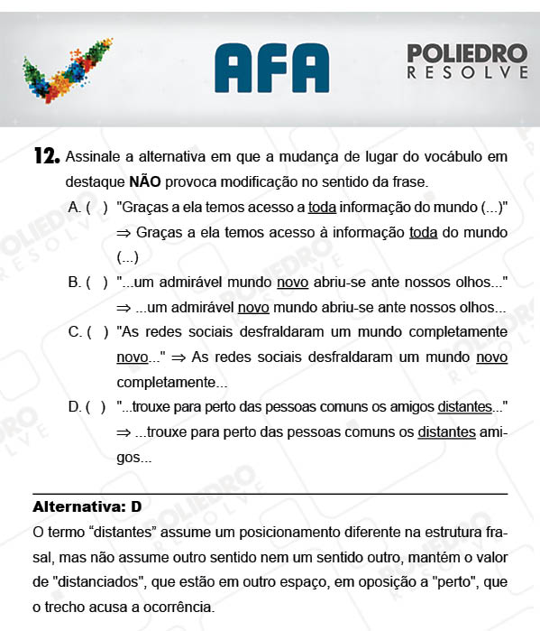 Questão 12 - Prova Modelo A - AFA 2018