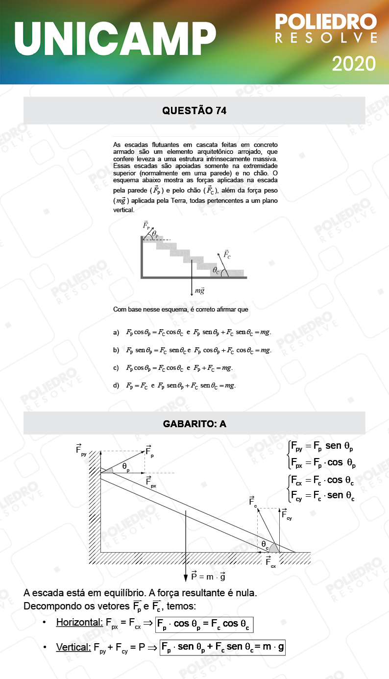 Questão 74 - 1ª Fase - Prova Q e X - UNICAMP 2020