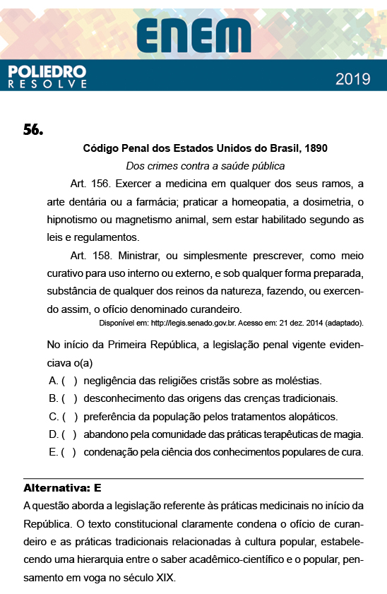 Questão 56 - 1º Dia - Prova BRANCA - ENEM 2018