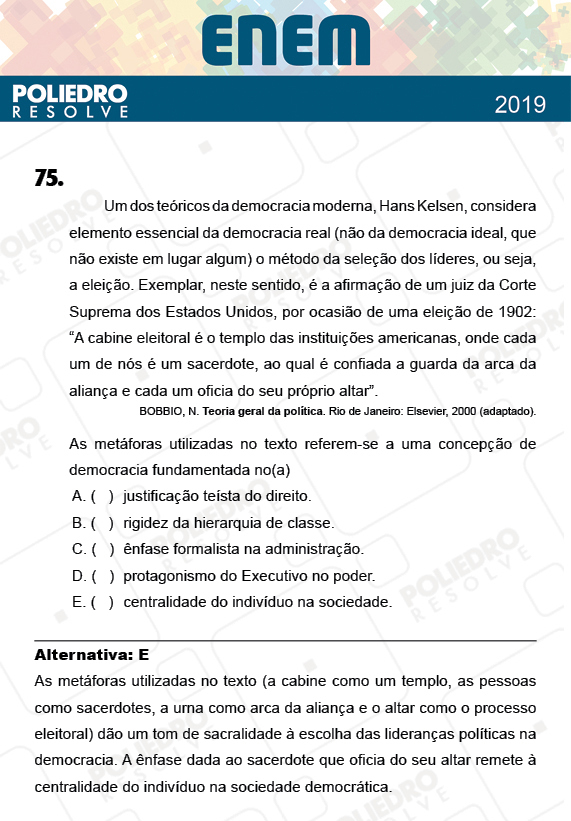 Questão 75 - 1º Dia - Prova AMARELA - ENEM 2018