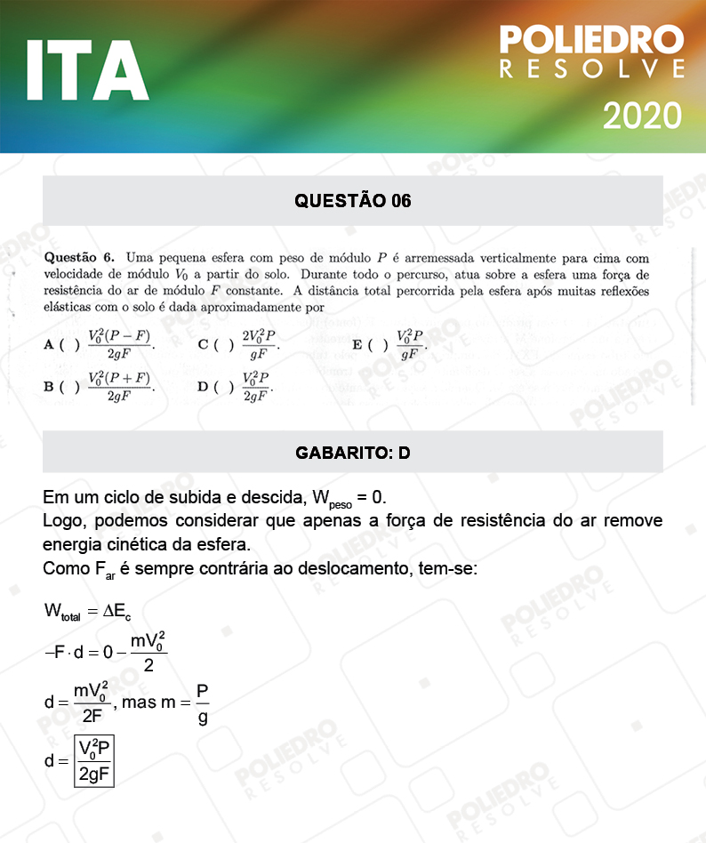 Questão 6 - 1ª Fase - ITA 2020