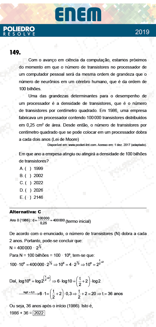 Questão 149 - 2º Dia - Prova CINZA - ENEM 2018