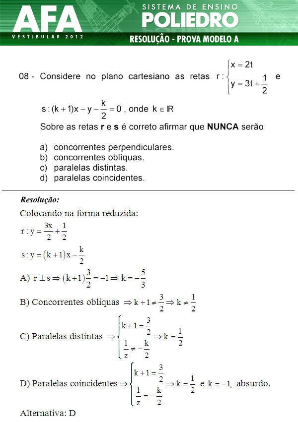 Questão 8 - Prova Modelo A - AFA 2012